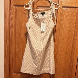 Zara Beige Checkered Mini Dress